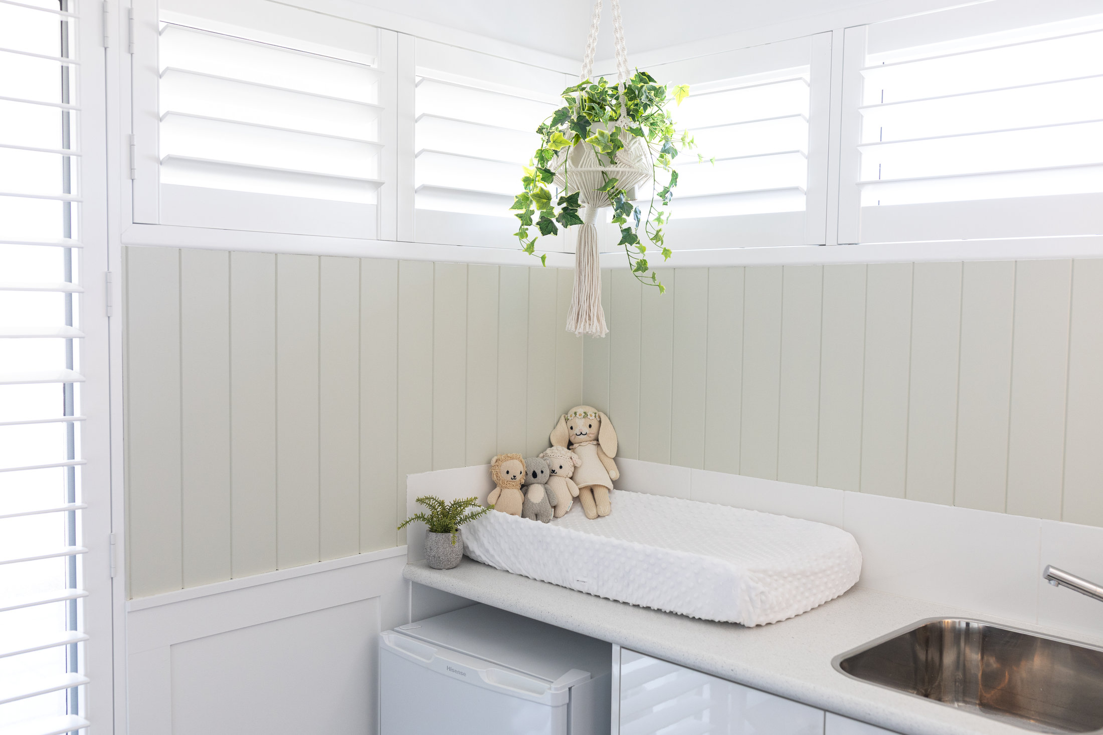 VJ wall panelling in a laundry